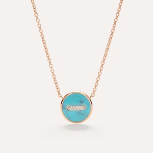 Pom Pom Dot Necklace With Pendant - Rose Gold 18kt, Turquoise
