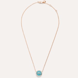 Pom Pom Dot Necklace With Pendant - Rose Gold 18kt, Turquoise